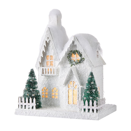 Flocked Double Gable Lighted House