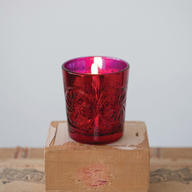 Etched Mercury Glass Votive Holder