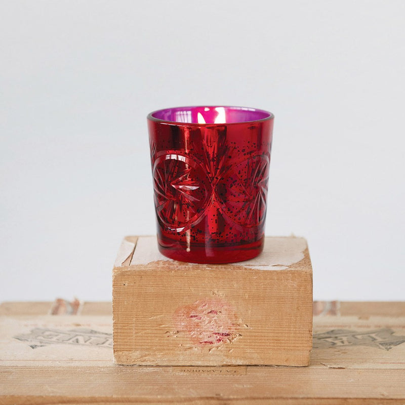 Etched Mercury Glass Votive Holder