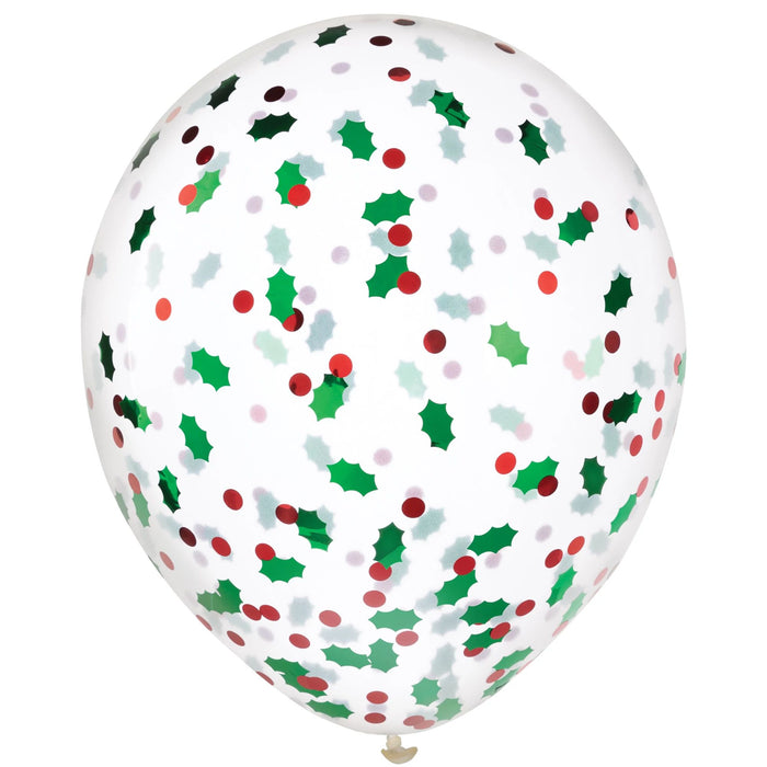 Holly Berry Confetti Filled Latex Balloons