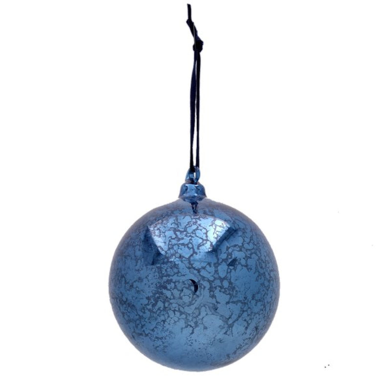 Hand Blown Crackled Blue Ornament