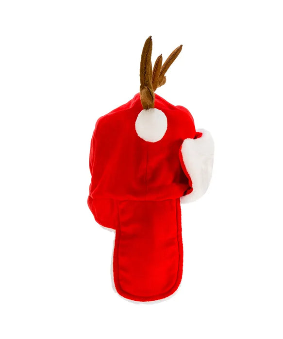 Red Plush Santa Hat With Antlers