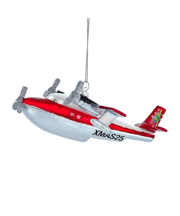 Glass Christmas Sea Plane Ornament