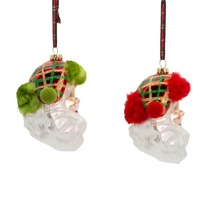 Plaid Santa Head Ornaments