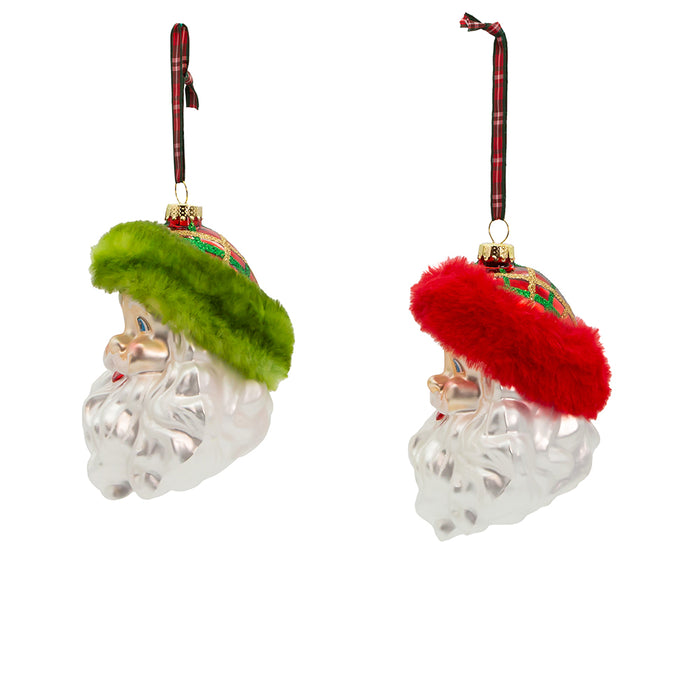 Plaid Santa Head Ornaments