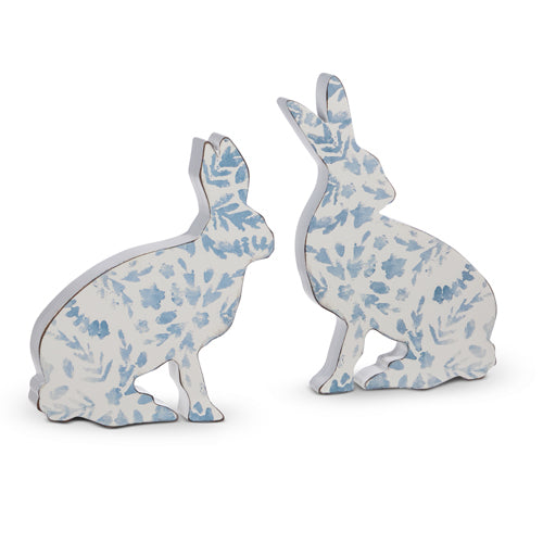 Blue Floral Pattern Wood Rabbit