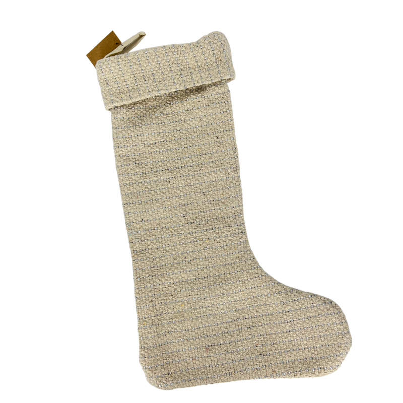 Woven Cotton Stocking with Metallic Thread