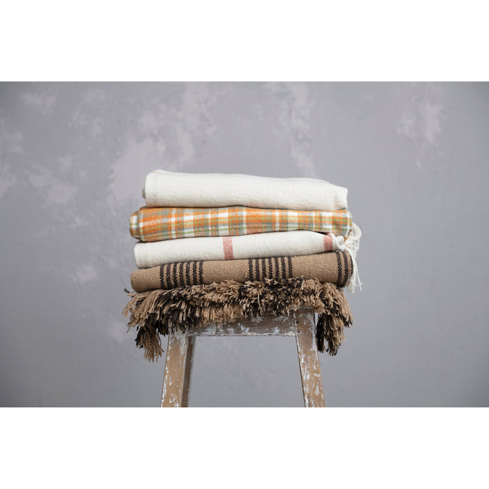 Flannel Plaid Throw with Fringe