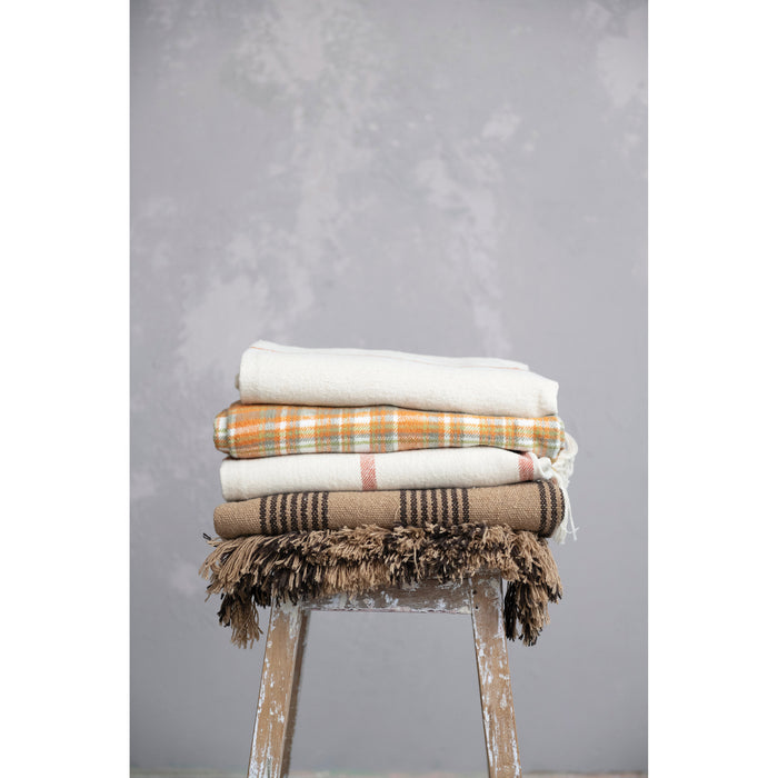 Flannel Plaid Throw with Fringe