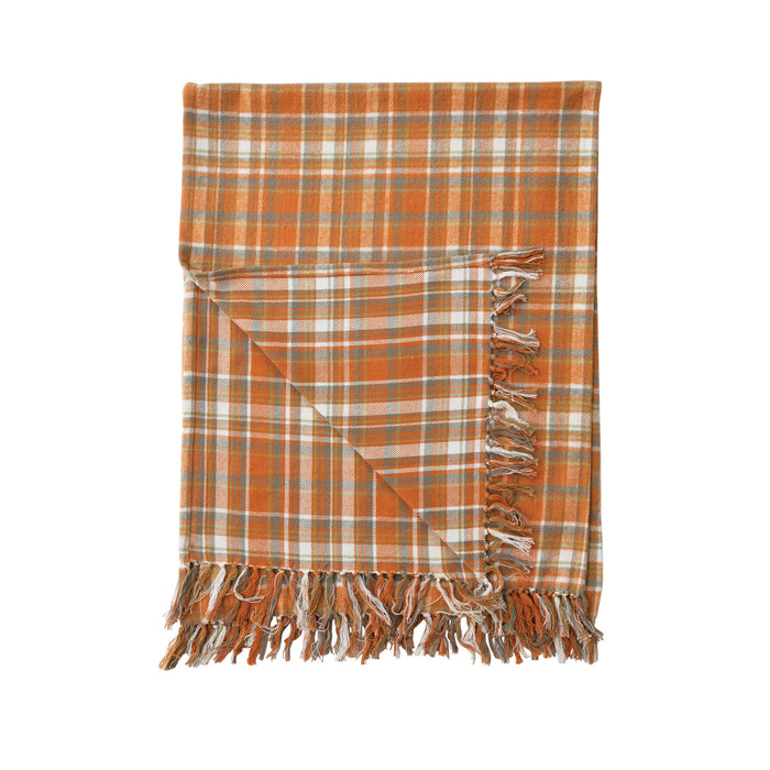 Flannel Plaid Throw with Fringe