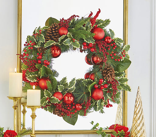 Holly Pinecone Wreath