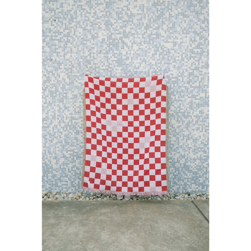 Pink and Red Checker Woven Blanket