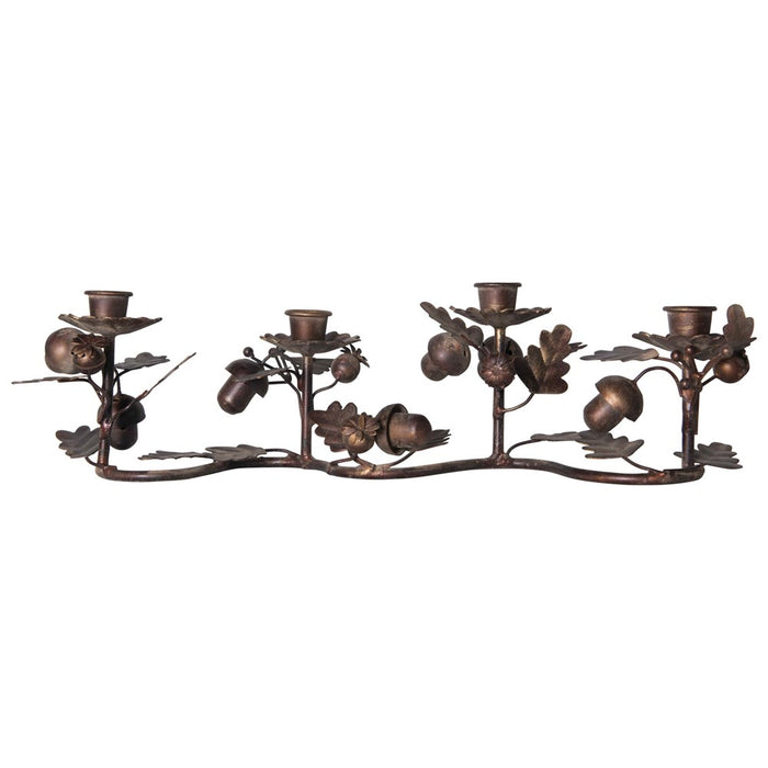 Metal Taper Holder with Leaves and Acorns