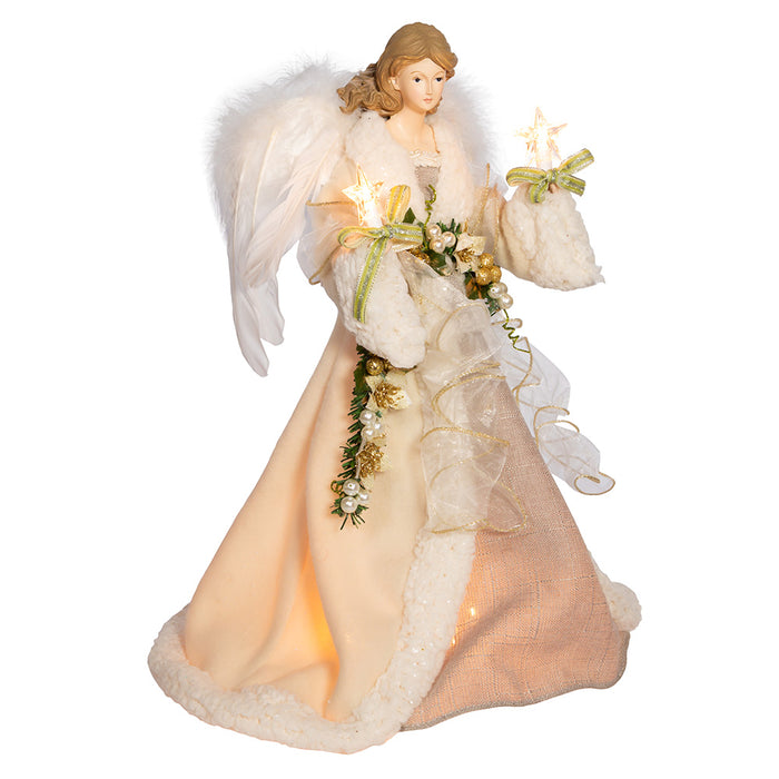 Ivory and Grey Lighted Angel Treetop