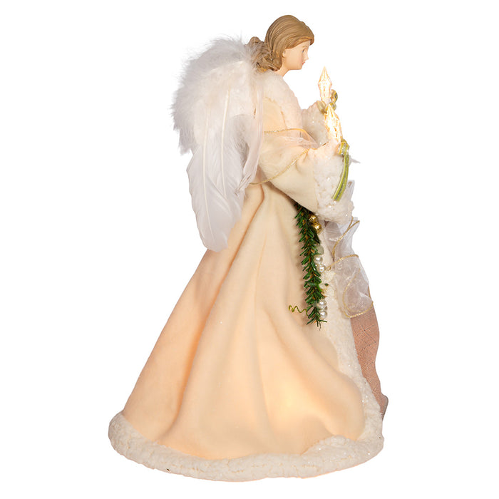 Ivory and Grey Lighted Angel Treetop