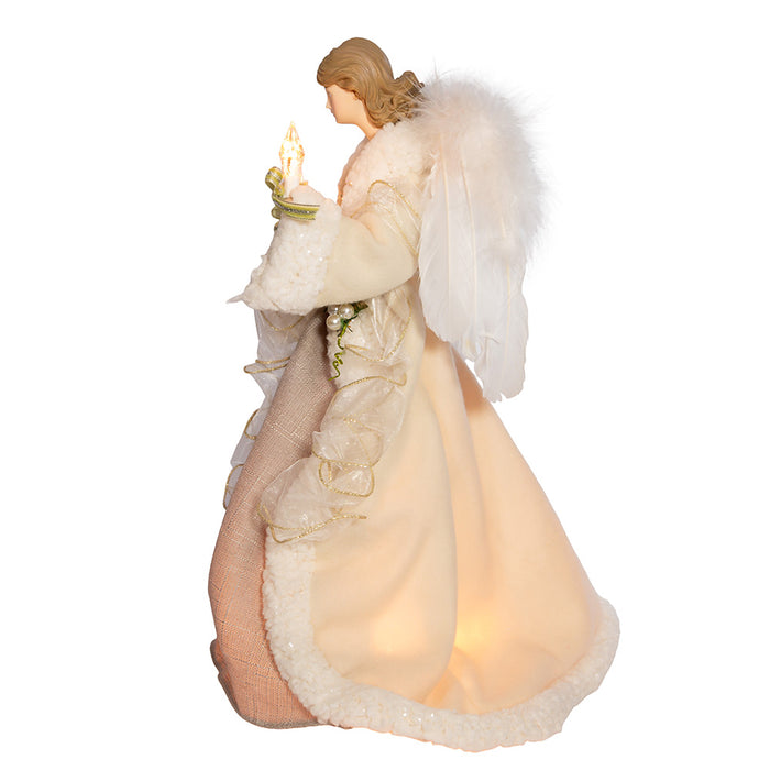 Ivory and Grey Lighted Angel Treetop