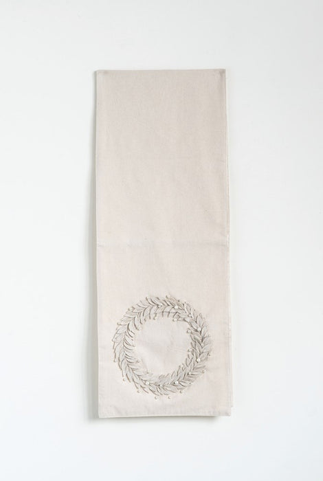 Cotton Table Runner with Appliquéd Felt & Pearl Beads
