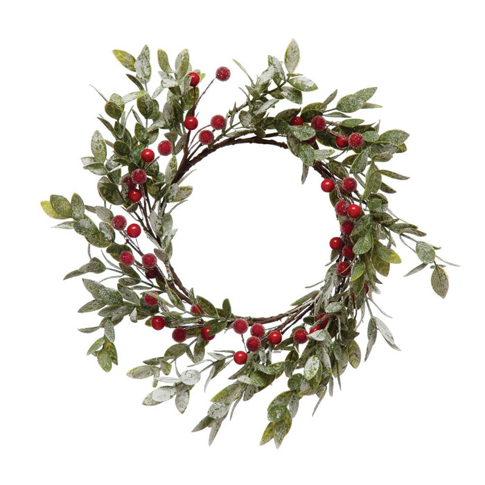Round Faux Leaves and Red Berry Wreath