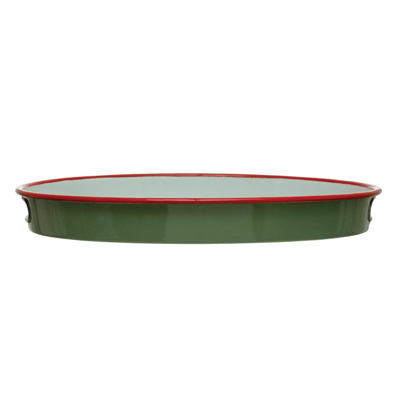 Round Enameled Christmas Tree Farm Metal Tray