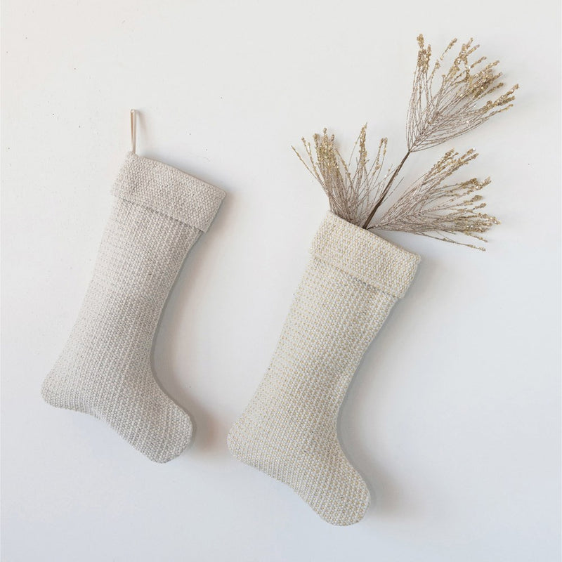 Woven Cotton Stocking with Metallic Thread