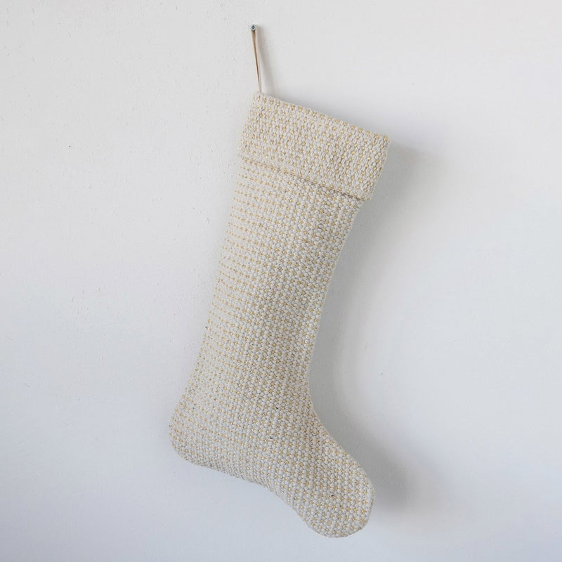 Woven Cotton Stocking with Metallic Thread